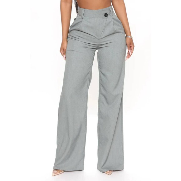 Micas Pants - Micas Gray Wide Leg Dress Pants High Waist Career‎ Casual Trousers Size M